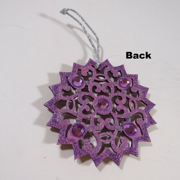 Circle Medallion Laser Cut Wooden Ornament with Rhinestones Hangs - Picture 4 of 7